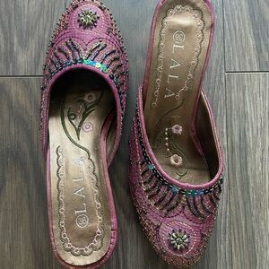 Dressed in LALA Purple Embellished Mules